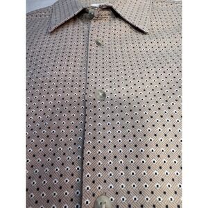 VTG Pierre Cardin Tan Geometric Print Cotton Button Down Shirt Men's Size Large